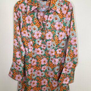 ASOS Design Retro Floral Print Collared Long Sleeve Mini Dress